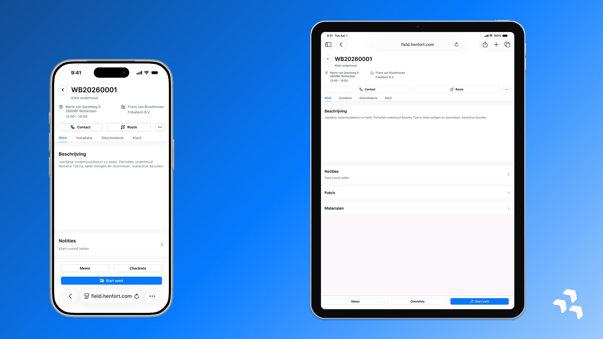 Voorbeeld van een digitale werkbon in een werkbon-app op een telefoon