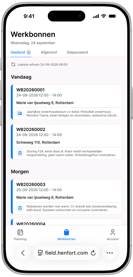 Afbeelding van de werkbonnen app